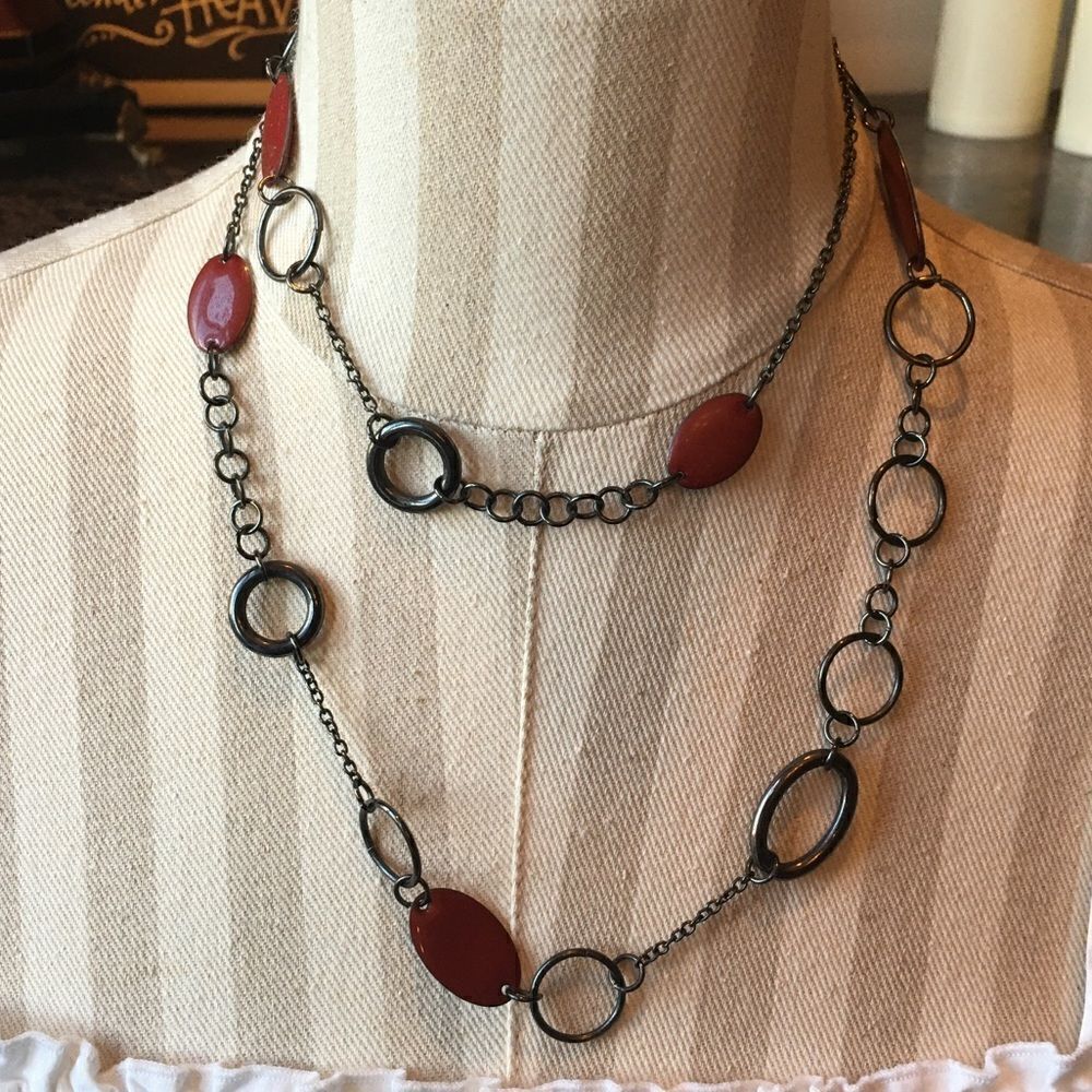 RED & Black Geometric Circle Metal Necklace
